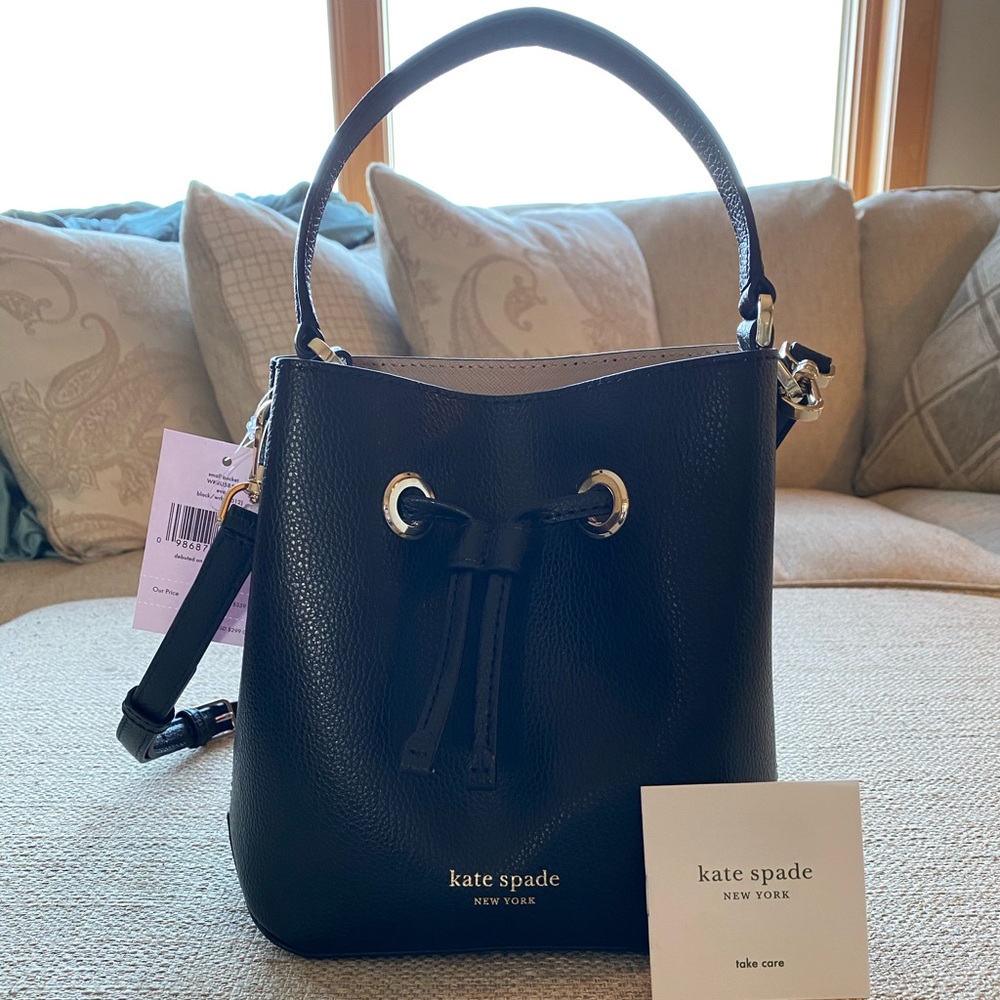 Kate Spade Black Leather Eva Small Bucket Tote NWT